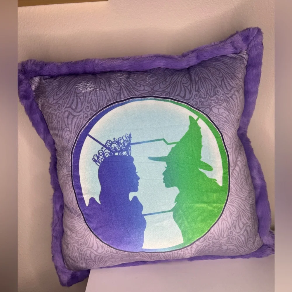 Wicked For Good Silhouette Faux Fur Decorative Pillow Glinda Elphaba 22x22Purple